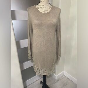 Elegant Beige Lace-Trimmed Sweater